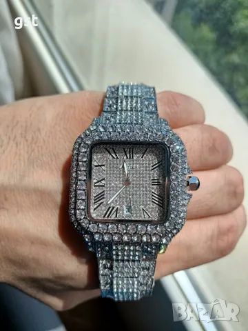 Уникален Часовник Cartier Картие All Diamonds Crystals Copy Унисекс Мъжки дамски Римски цифри , снимка 16 - Мъжки - 50360824