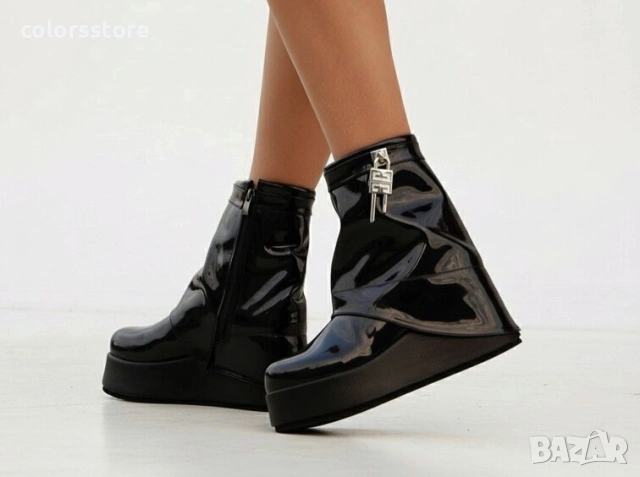 Боти на платформа - черен лак - DHG55

