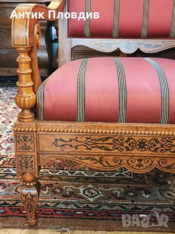 Италианско кресло с дърворезба, снимка 4 - Дивани и мека мебел - 52849479