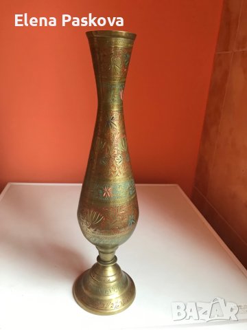 ваза месинг индийска ръчно декорирана, снимка 2 - Вази - 40677689