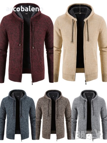 Ежедневно мъжко плетено яке с качулка и цип, 5цвята