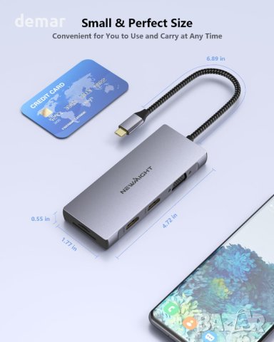USB C докинг станция, 2 HDMI, VGA, 3 USB 3.0, SD/TF, 100 W, снимка 9 - Кабели и адаптери - 43611329