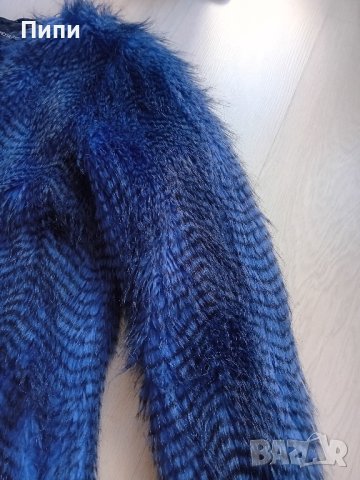 красиво синьо палто с косъм, снимка 3 - Палта, манта - 43800494