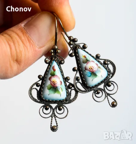 Стари Съветски порцеланови обеци от мелхиор, снимка 9 - Антикварни и старинни предмети - 49103167