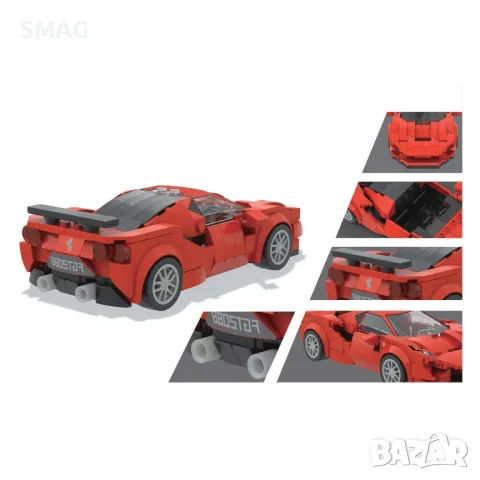 Комплект пластмасови части  Червени блокове за състезателна кола (272 части) S_1241644, снимка 6 - Конструктори - 49269330