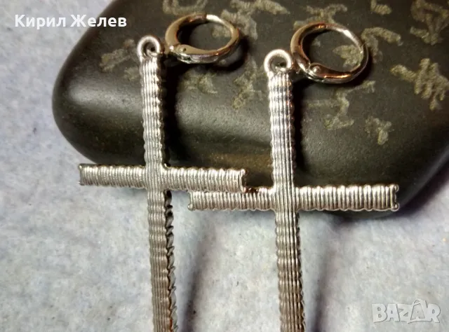 ЧИФТ СРЕБРИСТИ ВИНТИДЖ АРТ СТИЛ КРЪСТОВИДНИ ОБЕЦИ с ФАСЕТИРАНИ КРИСТАЛИ 48824, снимка 7 - Обеци - 48828334