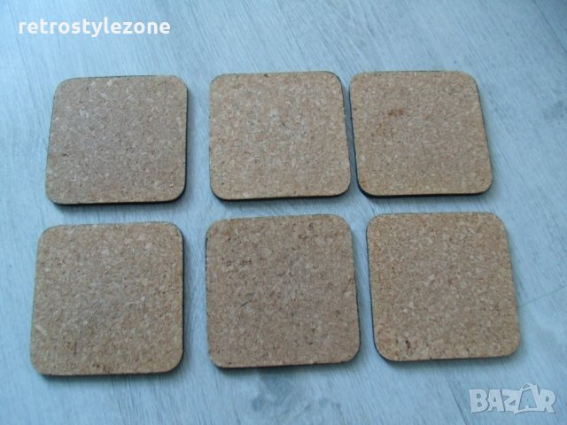 № 3772 стари коркови подложки   - комплект 6 броя - флорални мотиви   - размер 9,5 / 9,5 см , снимка 3 - Други ценни предмети - 27459136