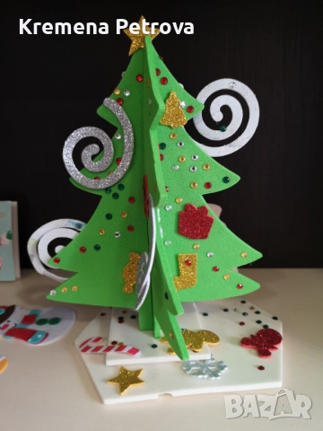 Направи си сам - коледна елха и снежен човек на поставка, картичка и три играчки за закачане на елха, снимка 6 - Декорация за дома - 52646172