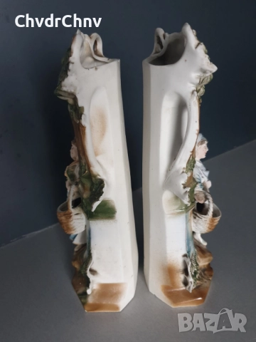 2бр чифт фигурални вази 27см/стари немски порцеланови вази с фигури/селяни с кошници, снимка 8 - Вази - 52550357