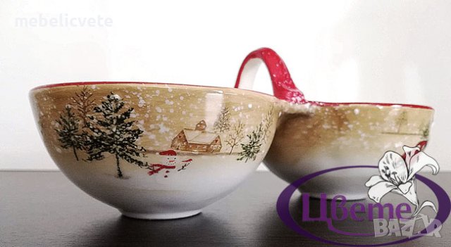 Коледна двойна купа, снимка 2 - Прибори за хранене, готвене и сервиране - 43226329