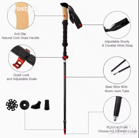 Карбонови трекинг щеки Forest tales с дръжките от корк - Сгъваеми ултра леки карбонови туристически , снимка 7 - Спортна екипировка - 52852243