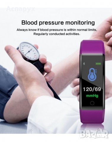 Фитнес блутут гривна Lefun Smart Bracelet - часовник с измерване на кръвно налягане, пулс, крачки, снимка 5 - Фитнес уреди - 32513703