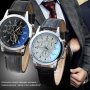 Елегантен мъжки кварцов часовник с кожена каишка "черен и бял цифреблат", снимка 1 - Мъжки - 42950859