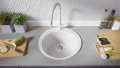 Бяла кръгла кухненска мивка от гранит Пиза 45 Top 500 x 500 мм, снимка 7