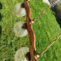 Уникален масивен дървен полилей с красиви стъкленици, синджири и розетка , снимка 3 - Лампи за таван - 44928643