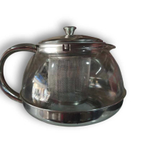 Стъклена кана за чай от неръждаема стомана с цедка за листа, снимка 1 - Аксесоари за кухня - 44863300
