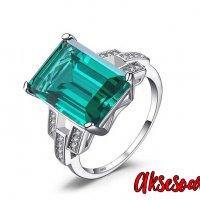 Пръстен със смарагдов зелен син камък 925 сребърен посребрен за жени годежен за момичета скъпоценни , снимка 3 - Пръстени - 38379911