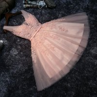 Елегантна розова рокля с дантела, снимка 1 - Рокли - 39457479