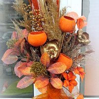 Керамична ваза с екзотични  цветя, снимка 1 - Декорация за дома - 44128512