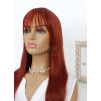 Дълга права червена перука с бретон Вивиан, снимка 9 - Аксесоари за коса - 32378816