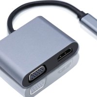 USB C към HDMI VGA адаптер - сплитер - 1 към 2 -  4k HDMI / 1080p VGA, снимка 1 - Чанти, стативи, аксесоари - 40375080