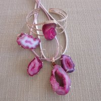 Комплект с розова друза ахат, снимка 2 - Бижутерийни комплекти - 35503855
