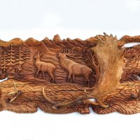 Пано - дърворезба / закачалка / с рога от елен и сръндак, снимка 1 - Пана - 17621296