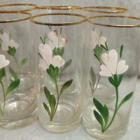 Ретро водни чаши, златен кант, ръчно рисувани цветя, снимка 3 - Чаши - 43669181