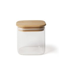 Квадратен стъклен буркан с дървена капачка, различни размери, снимка 3 - Аксесоари за кухня - 43450354