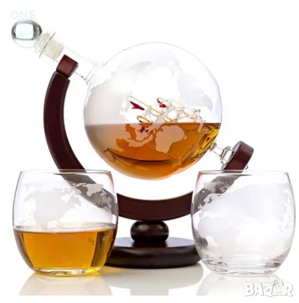 Декантер глобус, комплект с две чаши, снимка 1