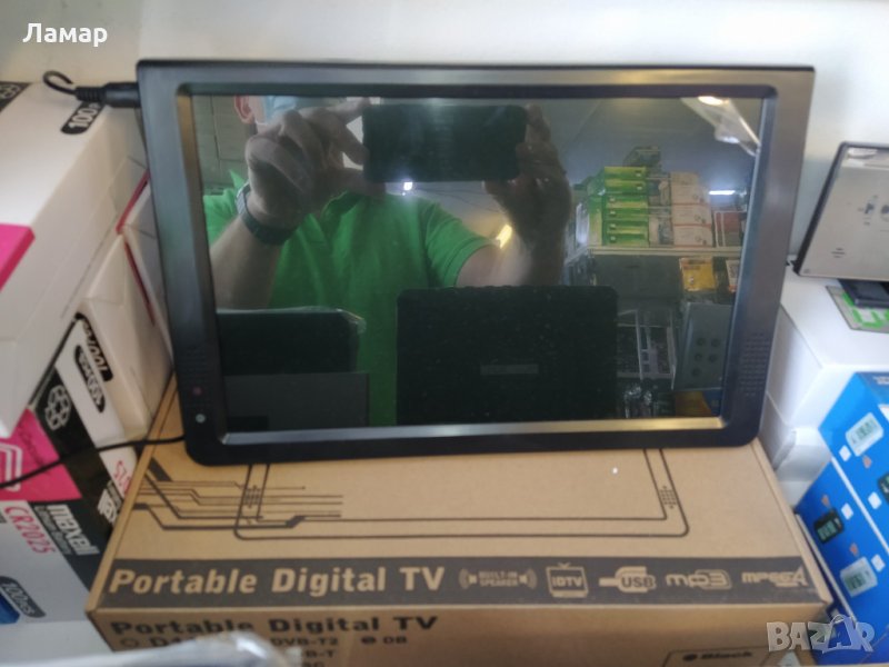 Портативен LCD телевизор 7” до 14" 12/220V, Цифров тунер DVB Мултимедия, Акумулаторна батерия, снимка 1
