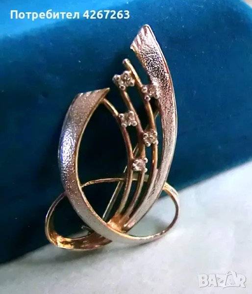 Винтидж сребърна брошка с позлата, снимка 1