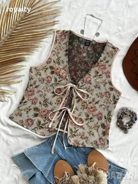 Бродиран, флорален елек от тъкан плат в Бохо стил 🍋, снимка 1