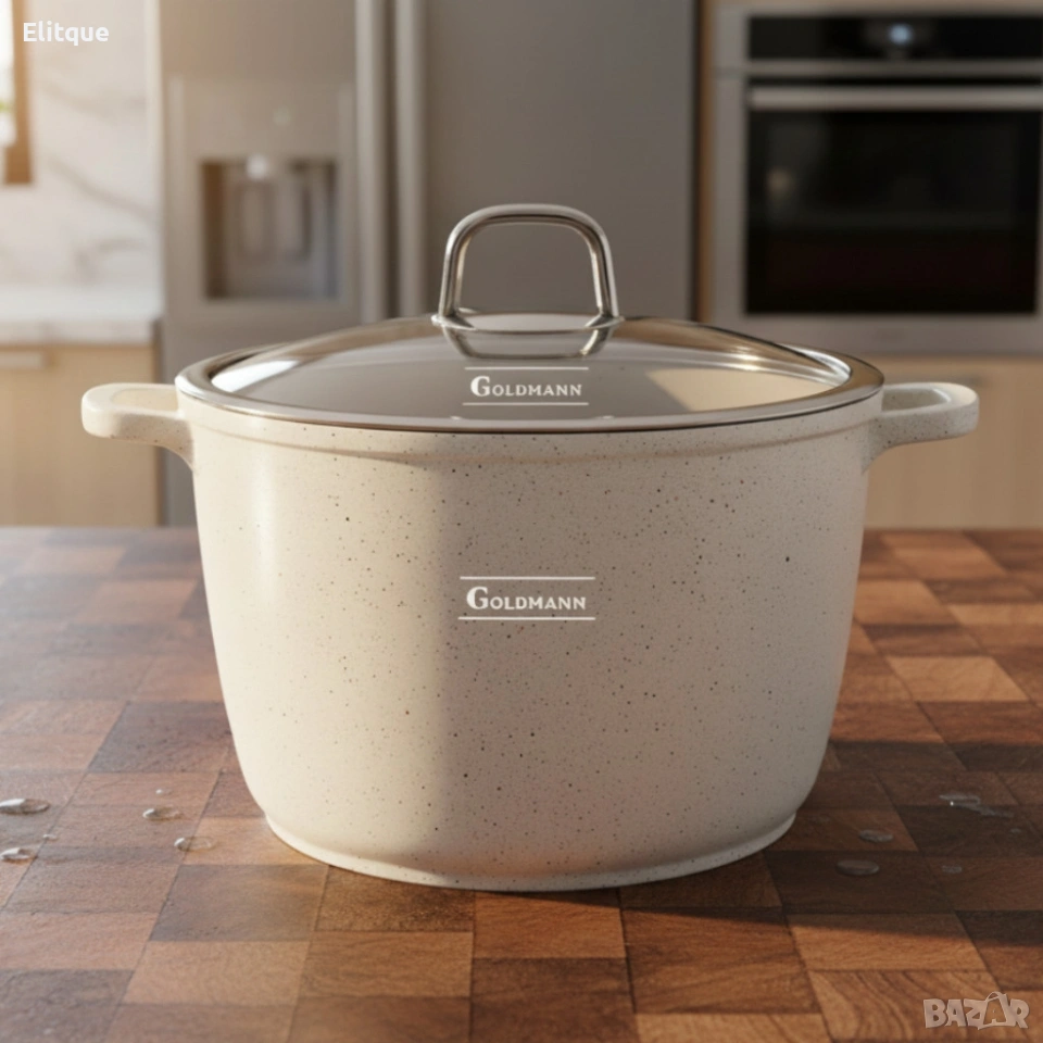 Дълбока тенджера Goldmann GM-0624B с мраморно покритие, 24 см, 6.2 л, индукция, снимка 1