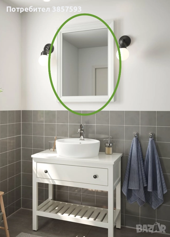 Oгледало IKEA TOFTBYN, бяла рамка, 65x85 см без забележки, снимка 1