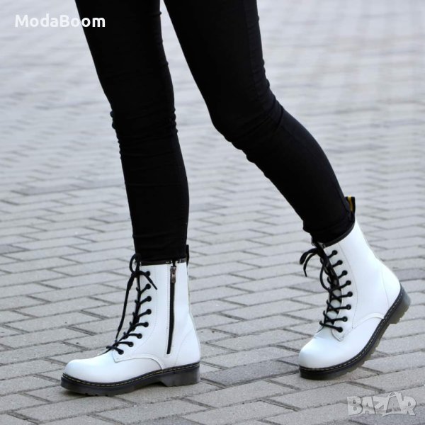 🤍Кожени бели равни дамски боти🤍, снимка 1