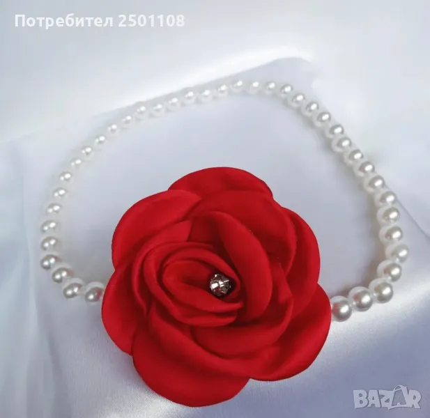 Перлен чокър колие с цвете, снимка 1