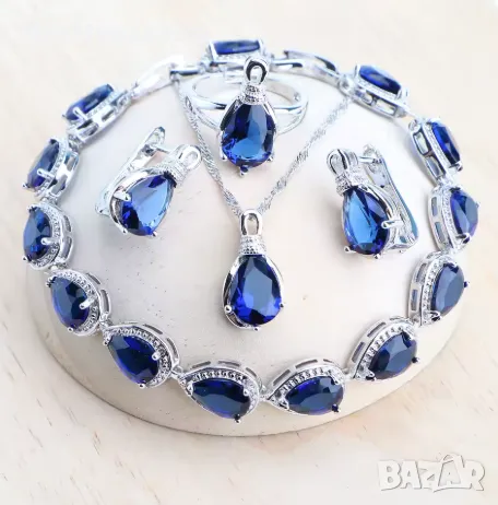 Сребърен комплект - гривна, обици, колие и пръстен, снимка 1