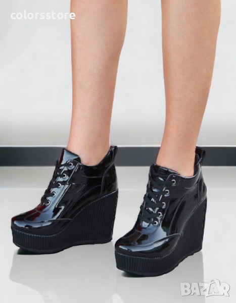 Кецове на платформа - черен лак - NO4, снимка 1