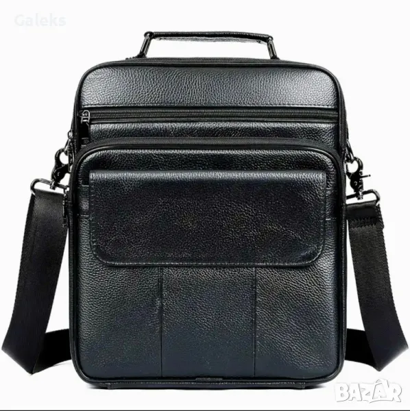 Много Голяма и Функционална Мъжка кожена чанта / Черна естествена кожа!, снимка 1