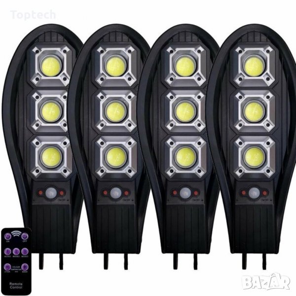 4бр. Соларна LED Лампа 600W IP65 + стойки за монтаж и дистанционни, снимка 1