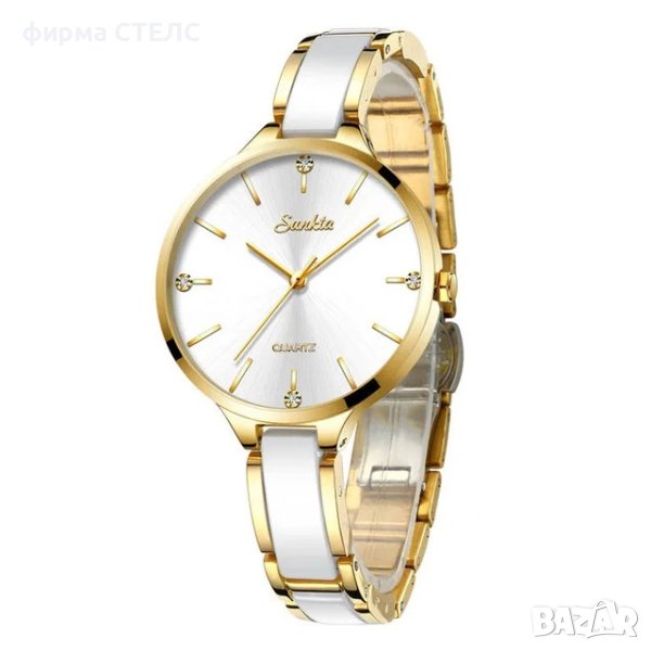 Дамски часовник Lige Ceramic Watch, Бял/Златист, снимка 1