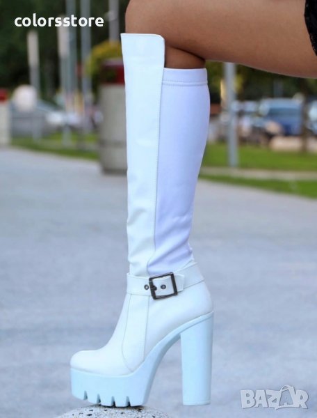 Ботуши на ток - бяла кожа с бяло ходило - 105-19, снимка 1