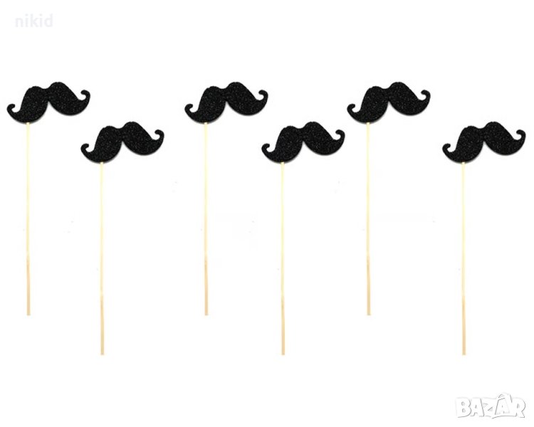 6 бр мустачки мустаци мустак топери картонени дълги клечки украса декор пропс снимки props, снимка 1
