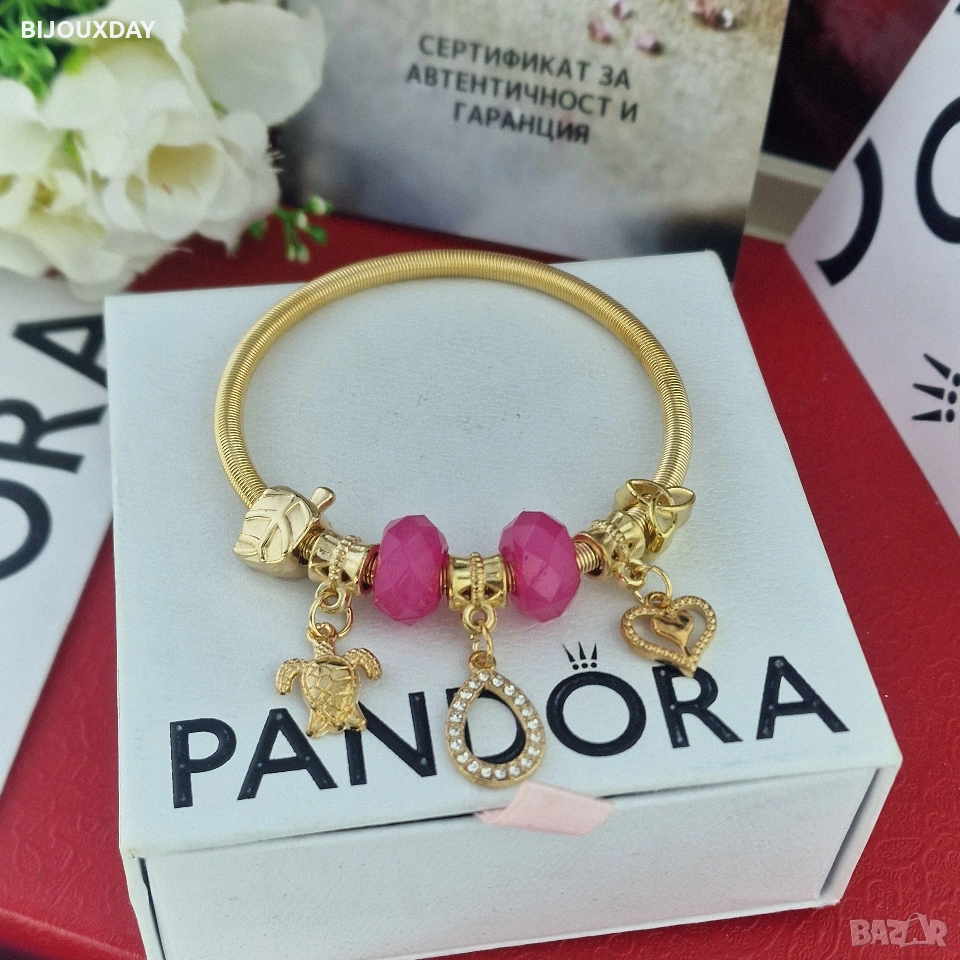 красива гривна с цикламени камъни от медицинска стомана с 18 карата златно покритие, снимка 1