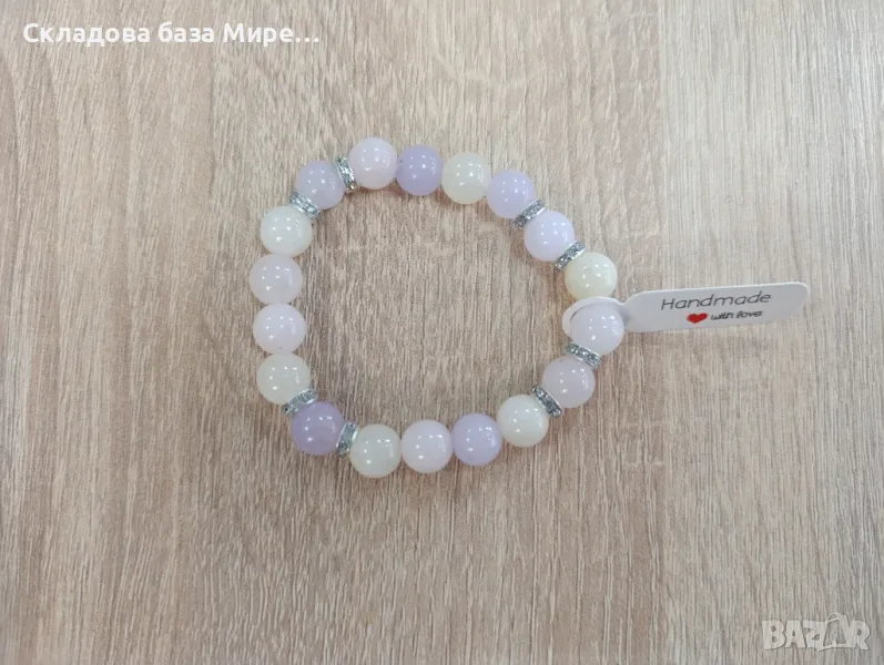  Гривна от естествени камъни Жадеит, Ластична корда, Ръчна изработка , снимка 1