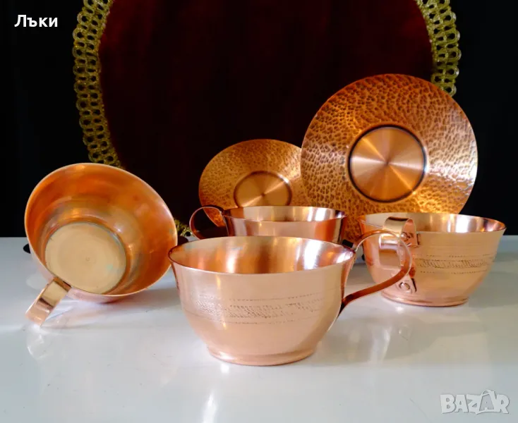 Медна чаша с чиния,чиста червена мед. , снимка 1