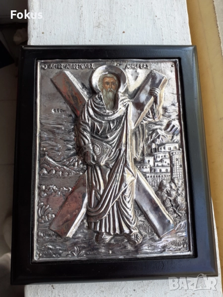 Голяма сребърна икона със сертификат, снимка 1