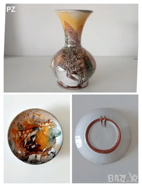 Керамични ваза и чиния, снимка 1
