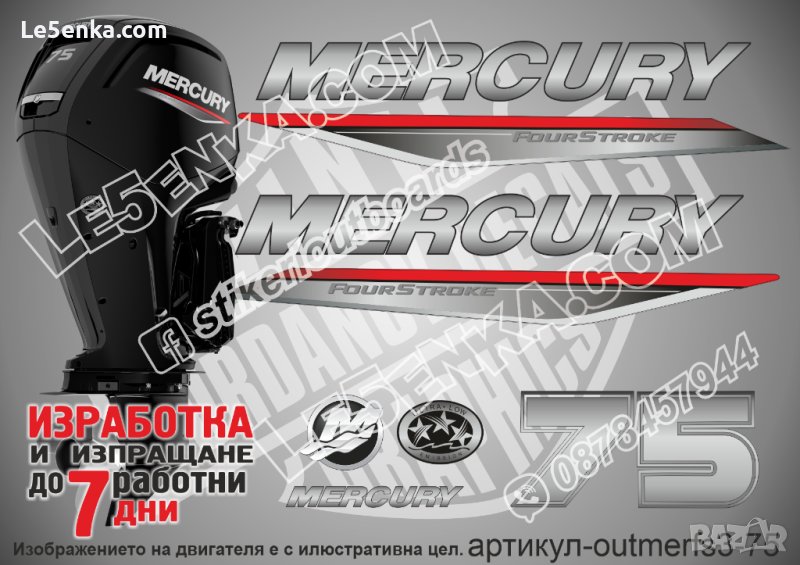 MERCURY 75 hp FS 2019-2022 Меркюри извънбордов двигател стикери надписи лодка яхта outmerfs3-75, снимка 1